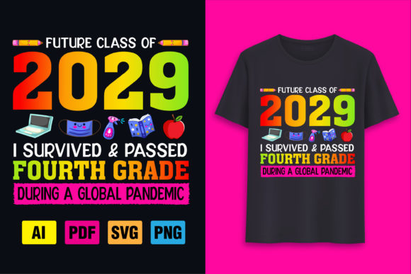 Colorful Class of 2029 4th Grade Graphics for T-Shirt Designs