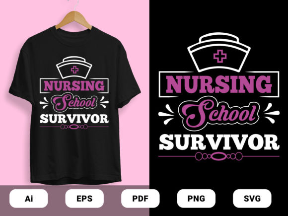Nursing School Survivor T-Shirt Design: A Graphic Asset for Print and Web Publishing