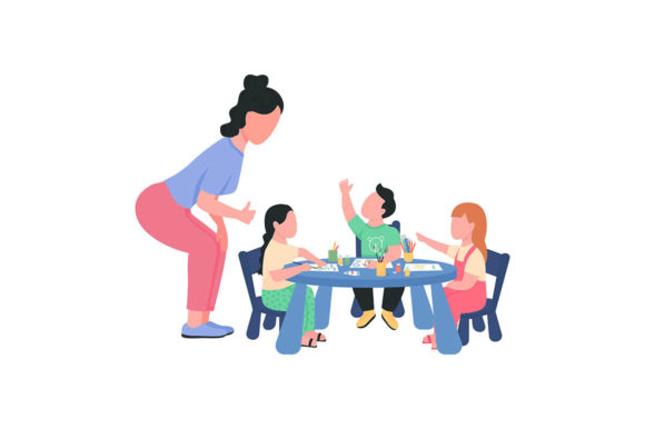 Preschool Teacher with Children: A Versatile Illustration for Crafters