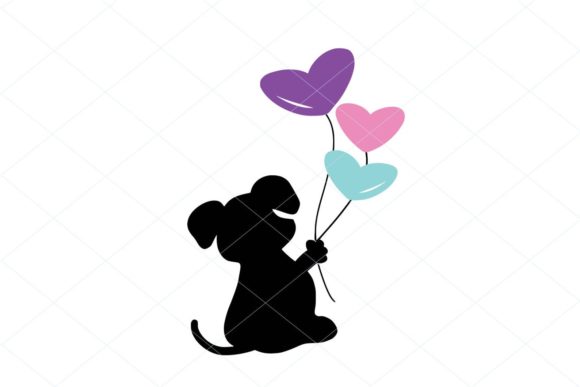 Puppy Holding a Balloons Graphics and Illustrations Review