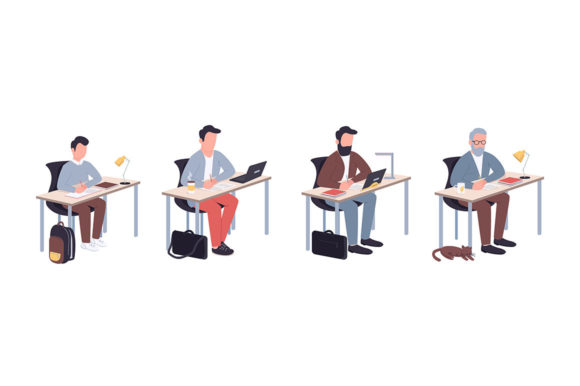 Student Life Flat Color Vector Faceless Graphics and Illustrations