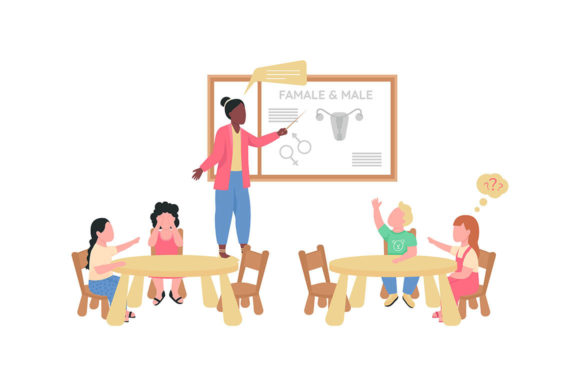 Teacher and Children at Biology Class Graphics for Commercial Use