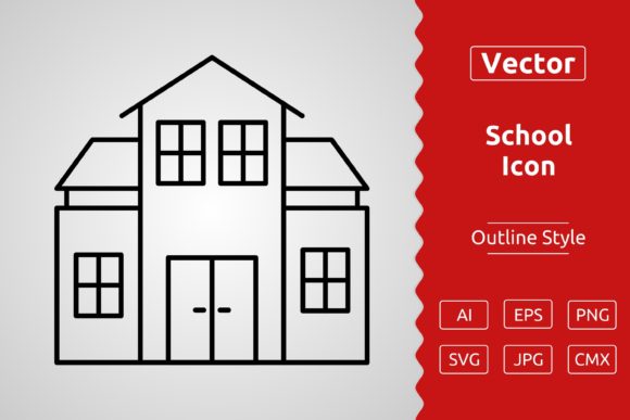 Vector School Outline Icon Design: A Versatile Graphic for Creative Sellers